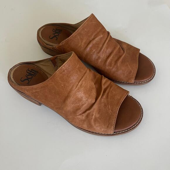 Sofft 'Netta' Sandal Women's 6 M Tan Leather Slip On Open Toe Comfort - Picture 3 of 8